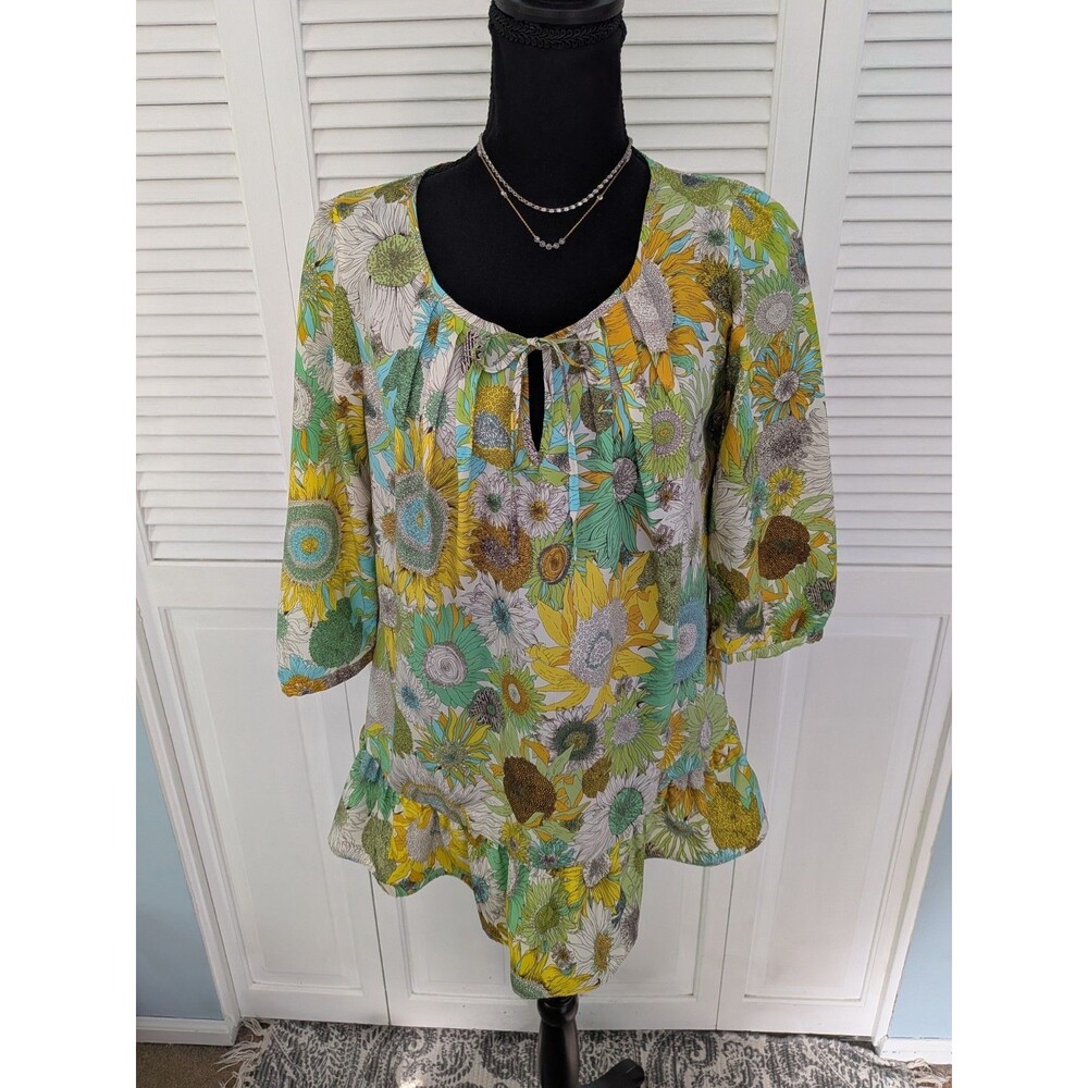 Liberty of London Target Blouse Womens M Sunflower Peasant Yellow Green Boho Top